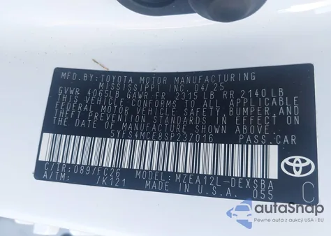 2025 Toyota Corolla Se из США, поврежденный, VIN 5YFS4MCE8SP237016